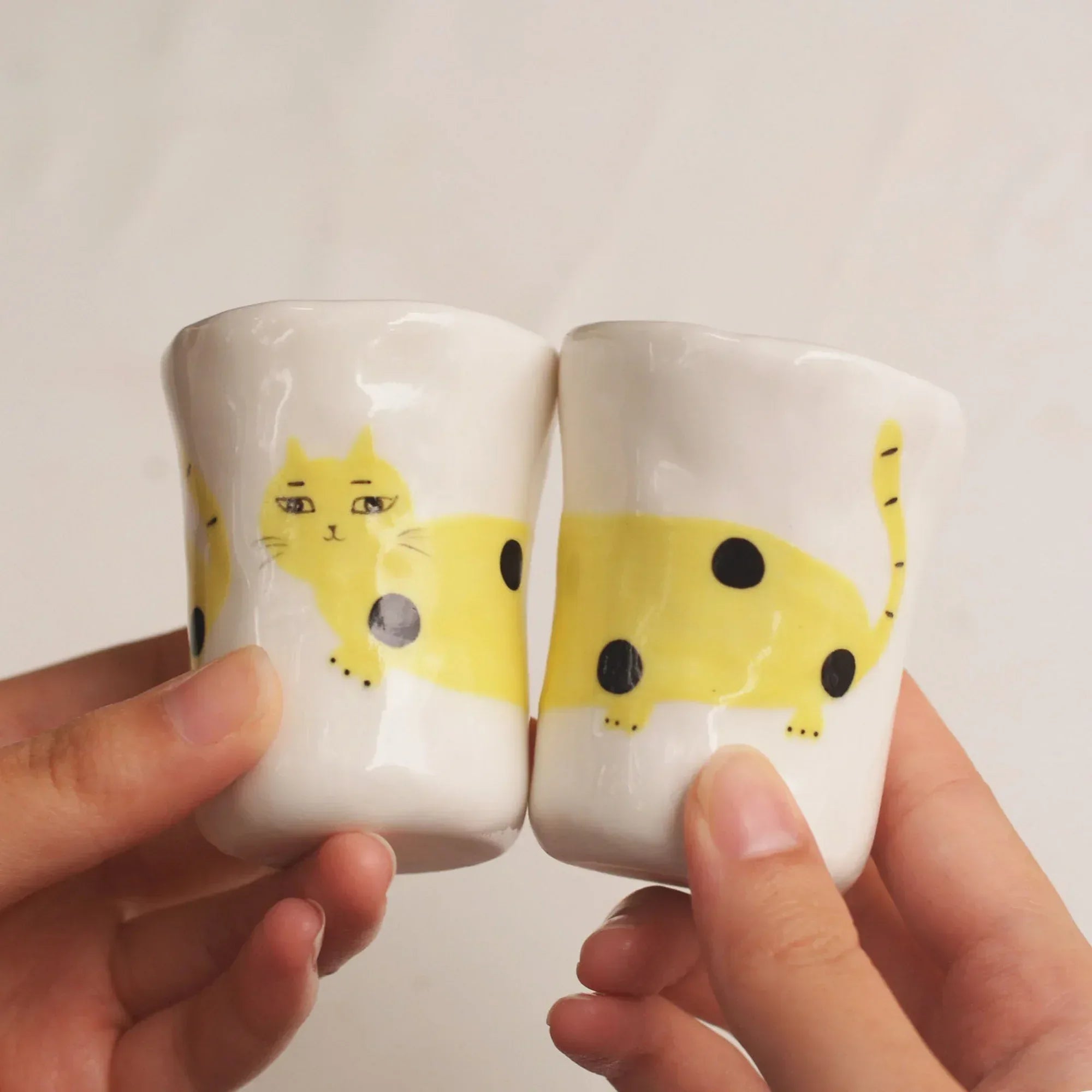 Couple's mugs | Handmade sausage cat - PetCeramicArt