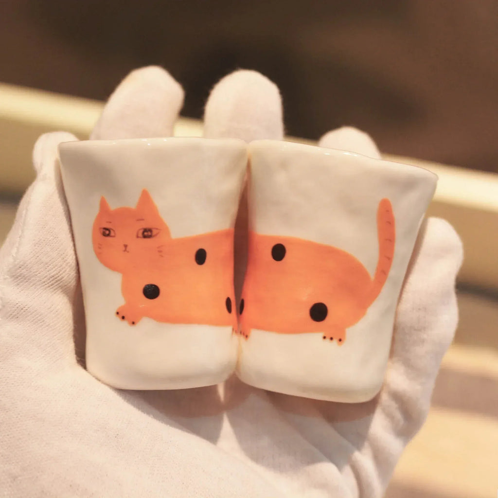 Couple's mugs | Handmade sausage cat - PetCeramicArt