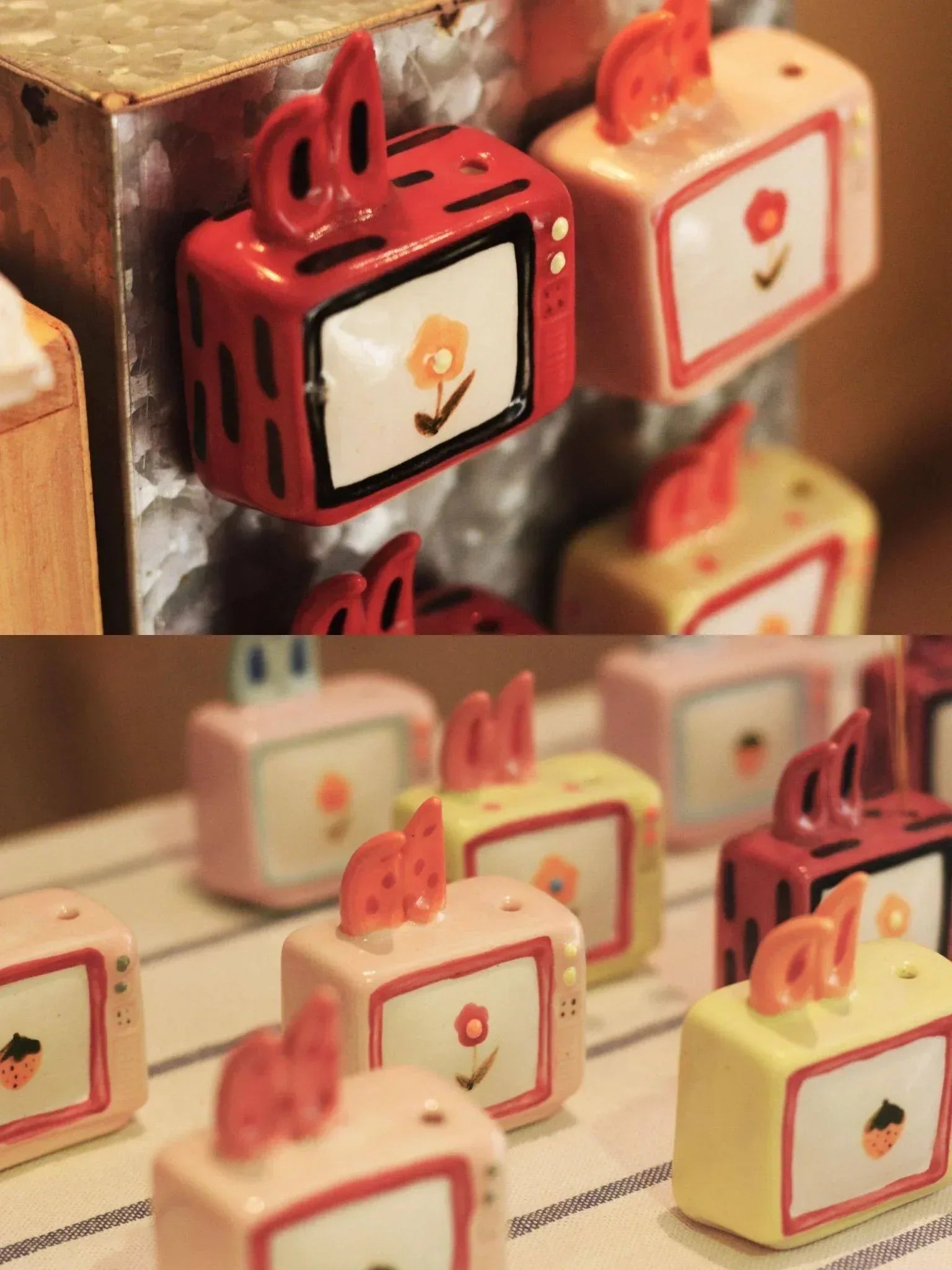 Ceramic refrigerator magnets | Retro painted television - PetCeramicArt