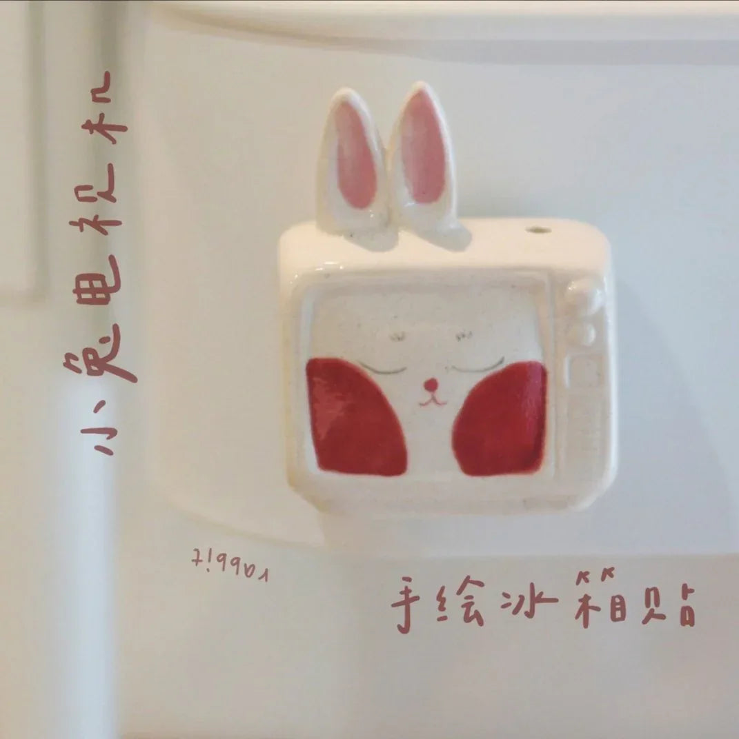 Rabbit refrigerator magnet | Television sculpture - PetCeramicArt