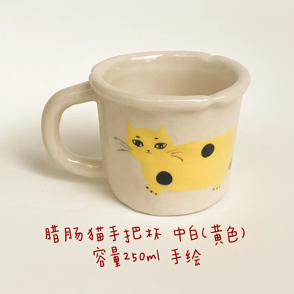 Ceramic coffee cup | Hand-painted dachshund design - PetCeramicArt