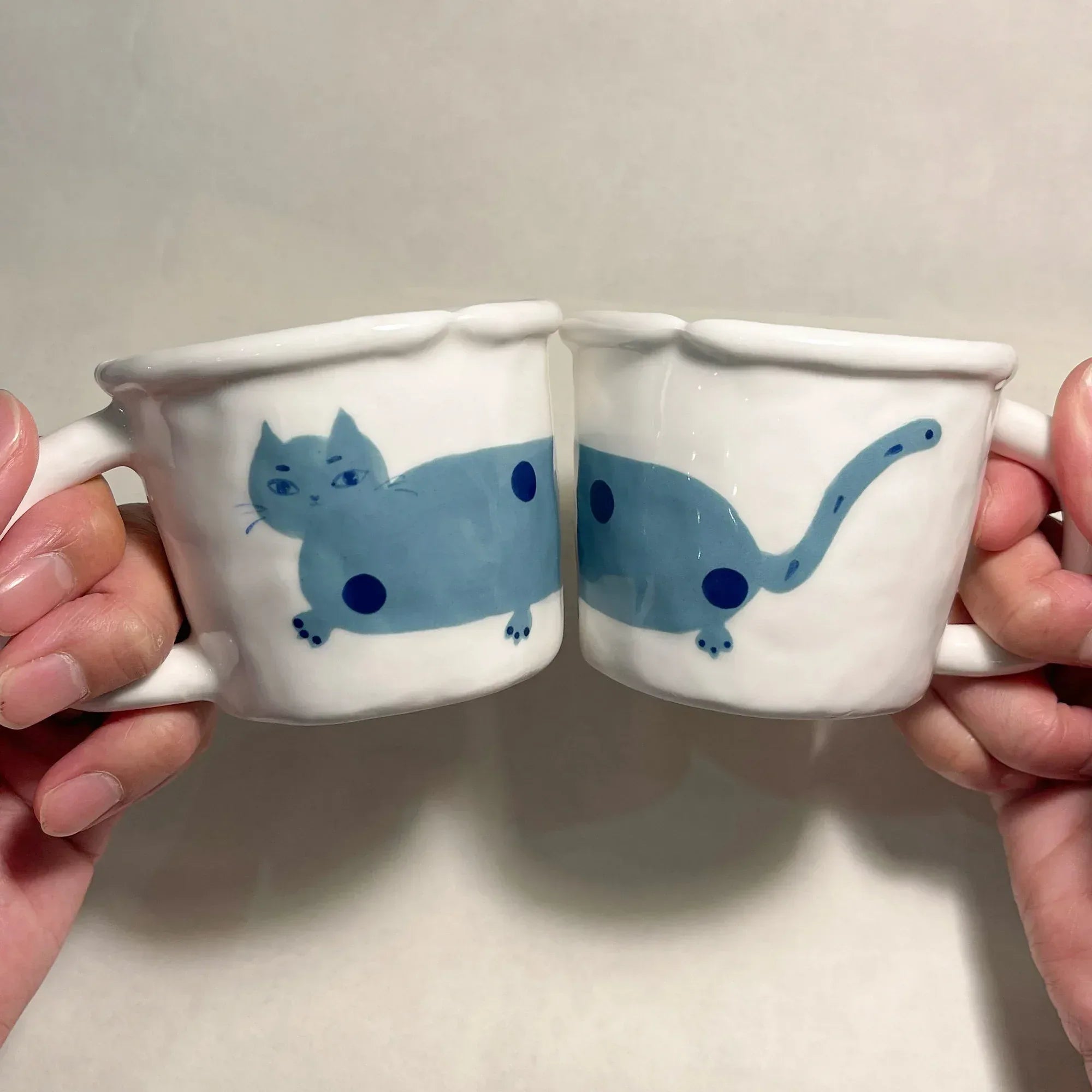 Hand-painted ceramic coffee cup | Dachshund Cat Handmade Cat - PetCeramicArt