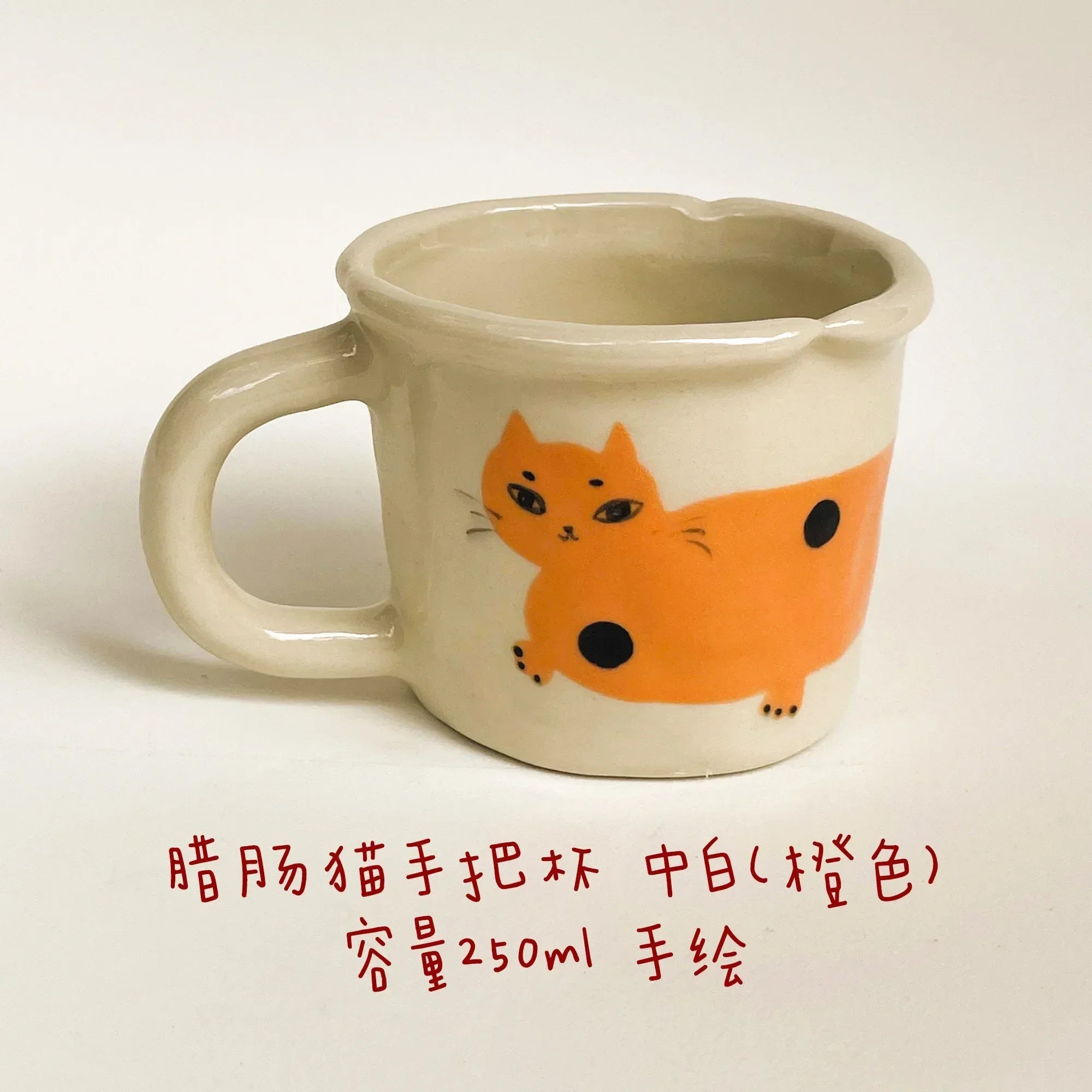 Hand-painted ceramic coffee cup | Dachshund Cat Handmade Cat - PetCeramicArt