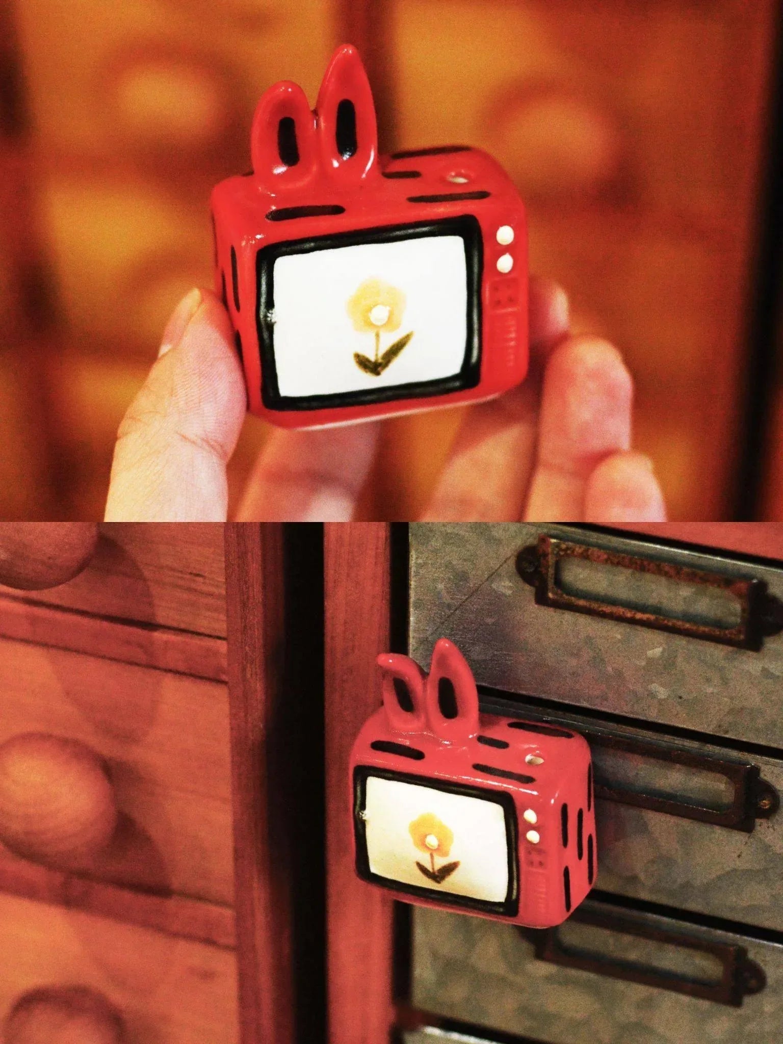 Ceramic refrigerator magnets | Retro painted television - PetCeramicArt