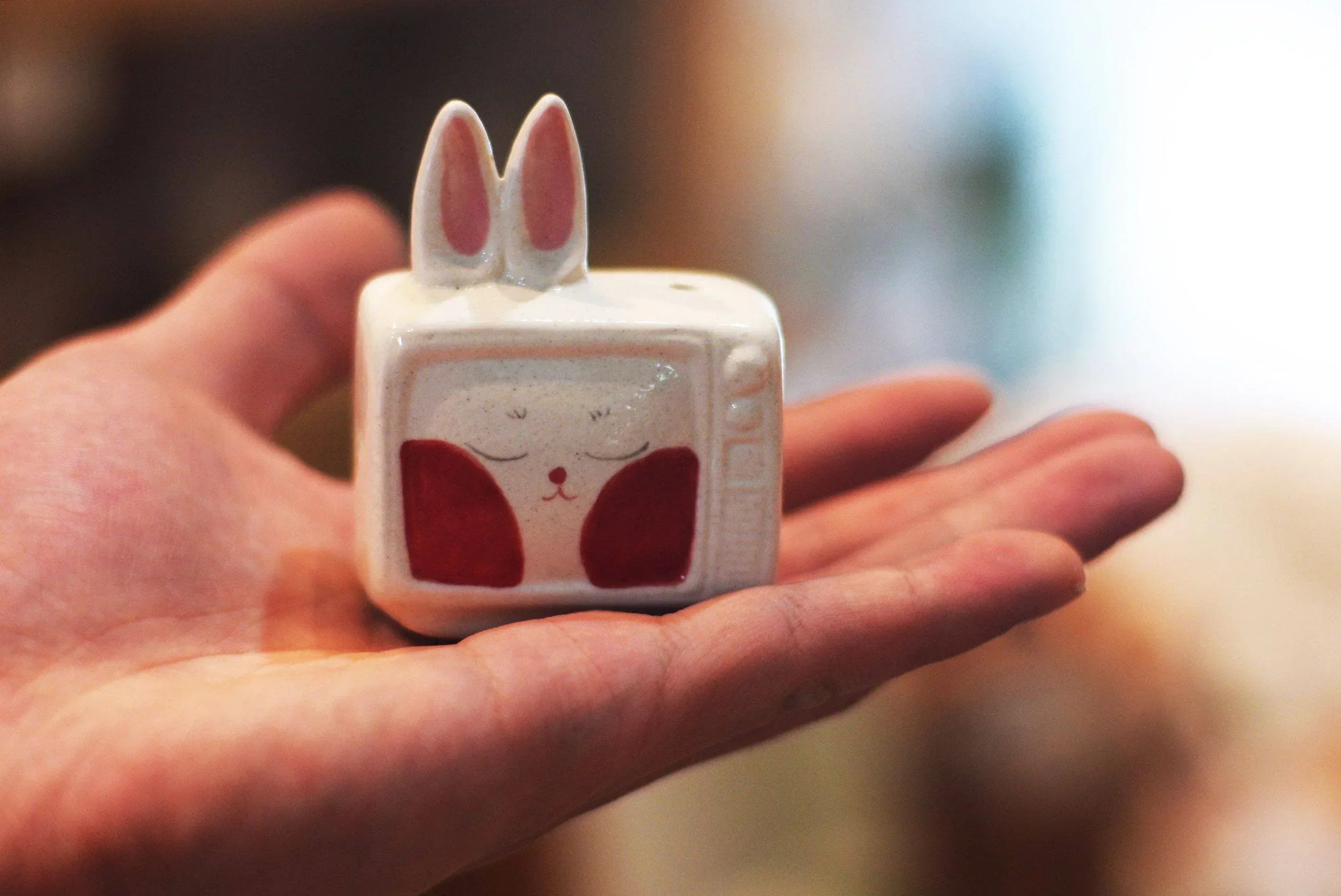 Rabbit refrigerator magnet | Television sculpture - PetCeramicArt