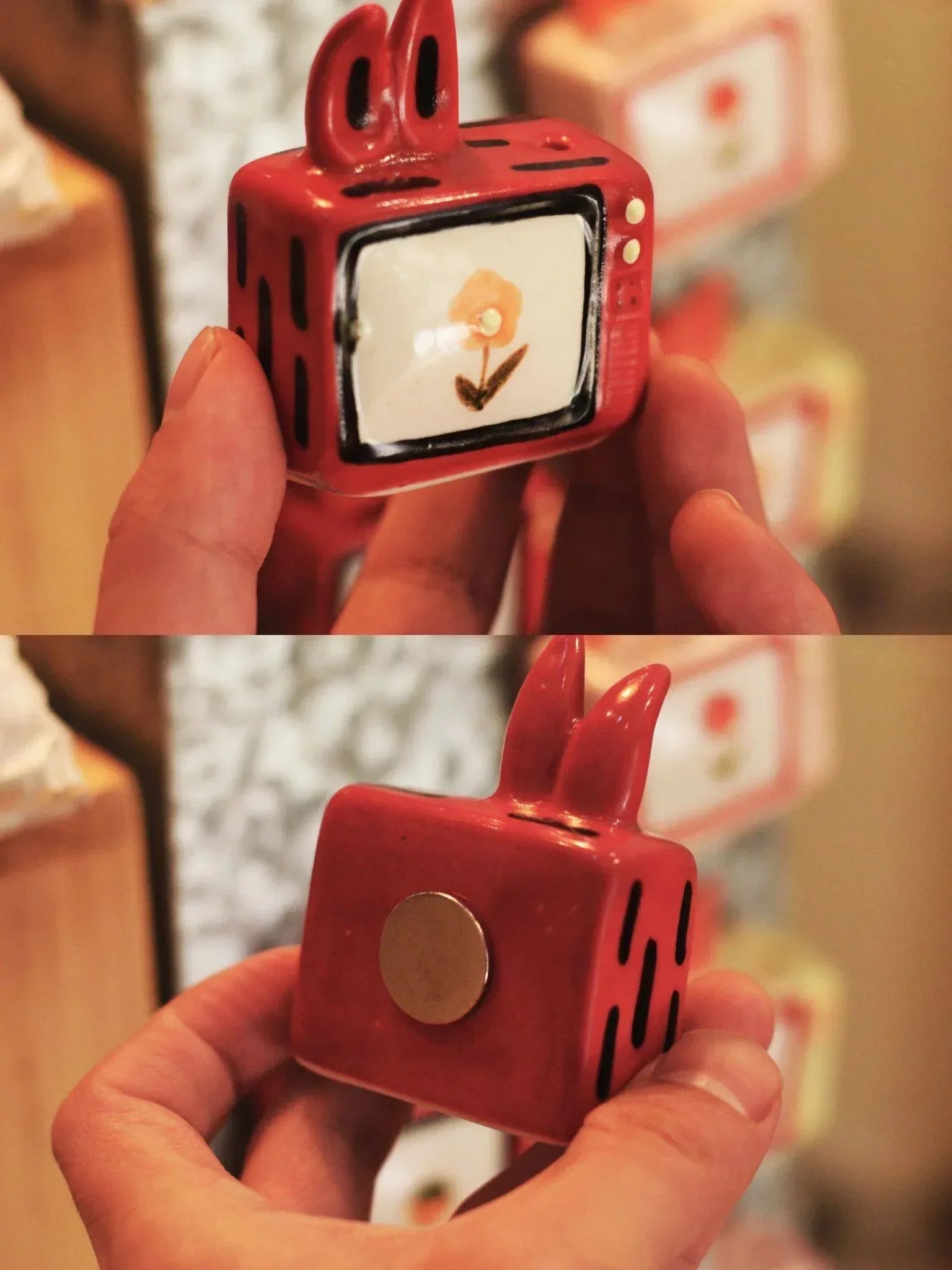 Ceramic refrigerator magnets | Retro painted television - PetCeramicArt