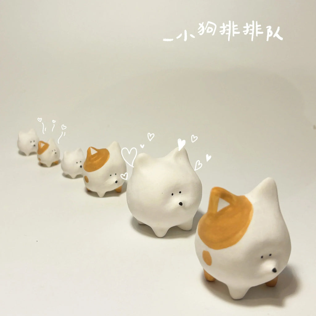 Ceramic Pomeranian and Samoyed dogs - PetCeramicArt