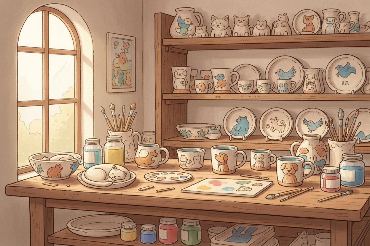 关于宠物元素的手绘陶瓷手工制作工作室